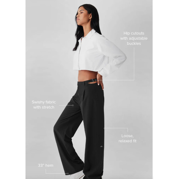 ALO Yoga Mid-Rise Showdown Trouser Pants Side Buckle Black 158$ Womens M /L - Picture 13 of 13
